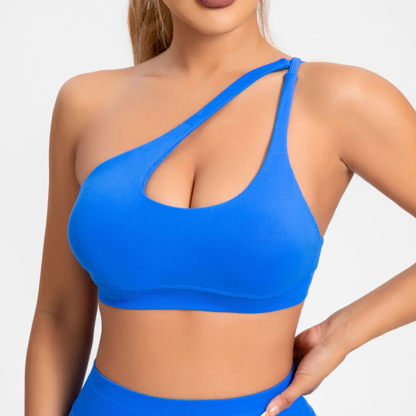 NCLAGEN Impact Asymmetric Sports Bra Gym Top Woman High Support Halter Backless Fitness Activewaer Workout Seamless Underwear