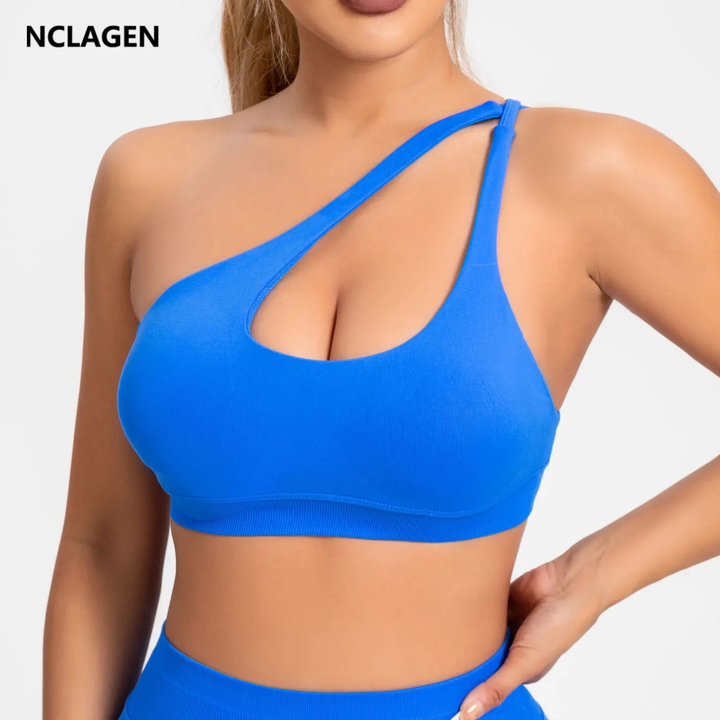 NCLAGEN Impact Asymmetric Sports Bra Gym Top Woman High Support Halter Backless Fitness Activewaer Workout Seamless Underwear