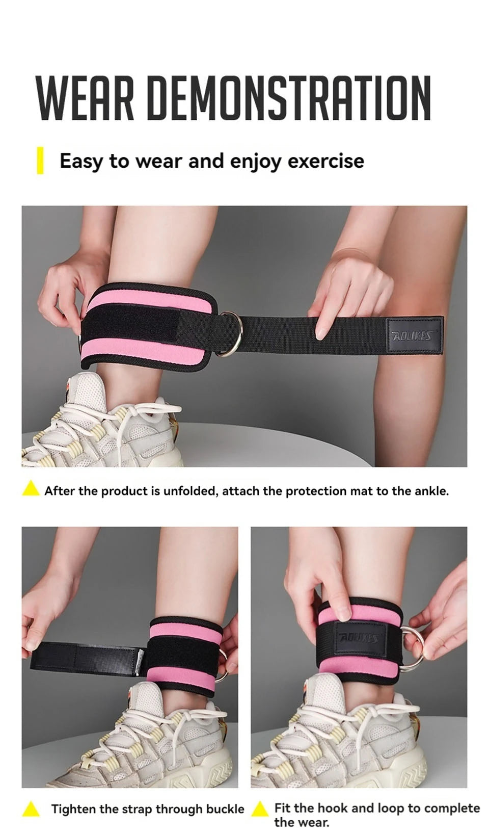 AOLIKES Adjustable Padded Ankle Wrist Cuffs Padded Straps D-Ring Glute Kickback for Cable Machine, Ideal for Glutes Exercises