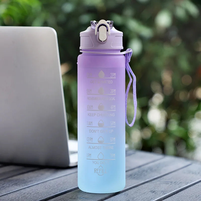 Gradient Color Water Cup, Simple Rope Lifting Space Cup, Student Scale Straw Cup, Sports Water Bottle, High Aesthetic Value